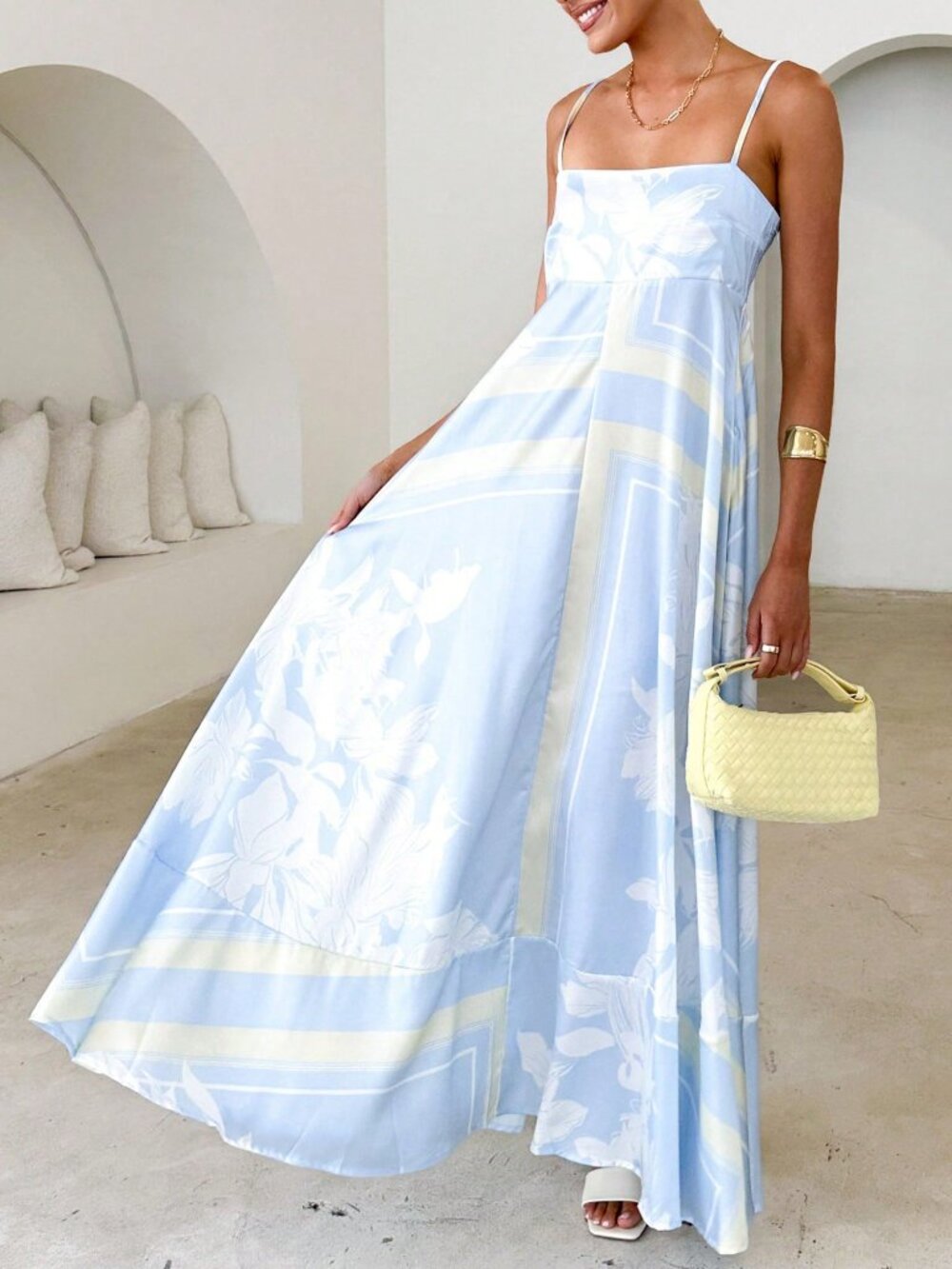 Baby Blue Boho Women's Y2K Maxi Spaghetti Strap Sleeveless Aline Dress - Picture 5 of 6